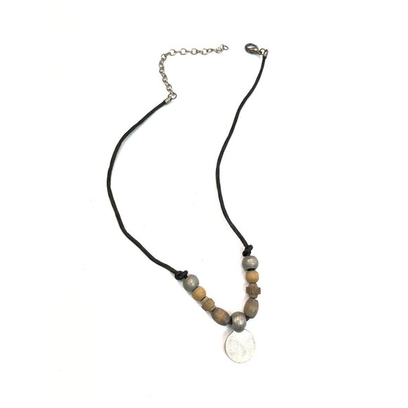 Handmade Bohemian Style Wood & Metal Beaded Necklace With Adjustable Chain A464 - Picture 6 of 6